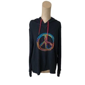 NWT S.P.I. Couture Peace Sign Burnout Sweatshirt Hoodie Size large